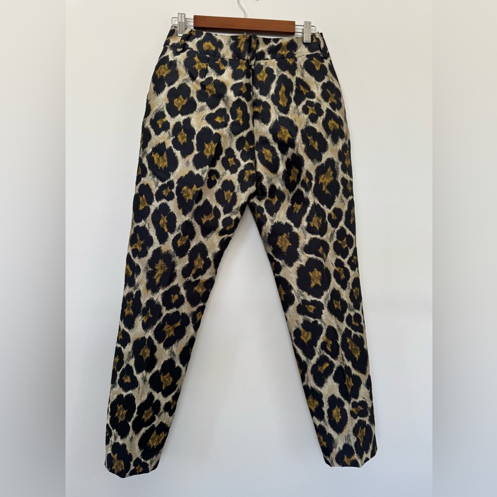 Sezane Gustavo Trousers Leopard Jacquard Print Size 36 US 4 Straight Leg - Picture 5 of 9